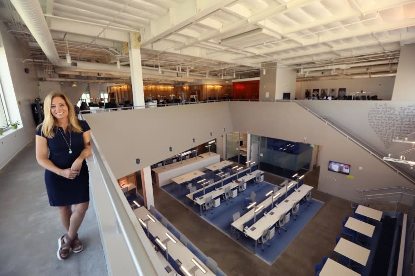 SANTA MONICA, CA - NOVEMBER 8, 2018 - - Jennifer Ferro, president of KCRW, stands inside the new KCRW Media Center in Santa Monica on November 8, 2018. The station's new building was designed by architect Clive Wilkinson and resides on the Santa Monica College?s Center for Media and Design Campus. (Genaro Molina/Los Angeles Times)