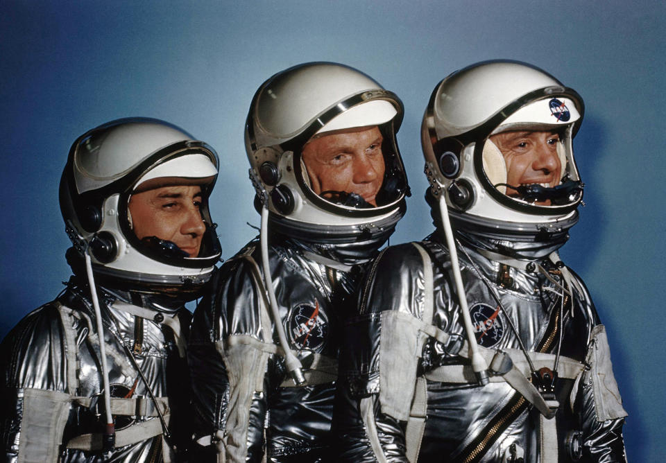 FILE - This May 1961 file photo shows astronauts Alan Shepard, John Glenn and Virgil I. Grissom. (AP Photo)