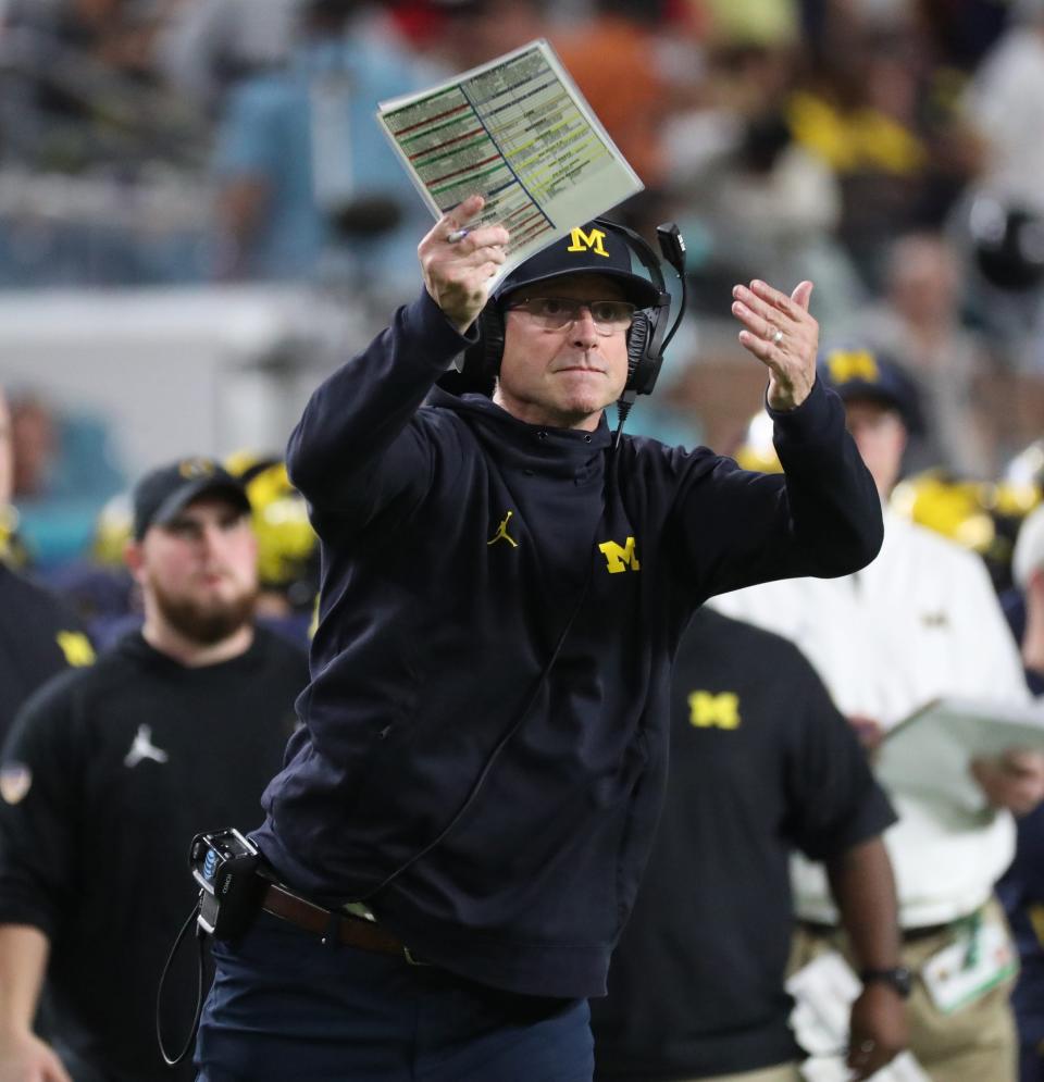 Michigan coach Jim Harbaugh was at Hard Rock Stadium for the CFP semifinal against Georgia - and he could be back again next season as the Dolphins' head coach or not.