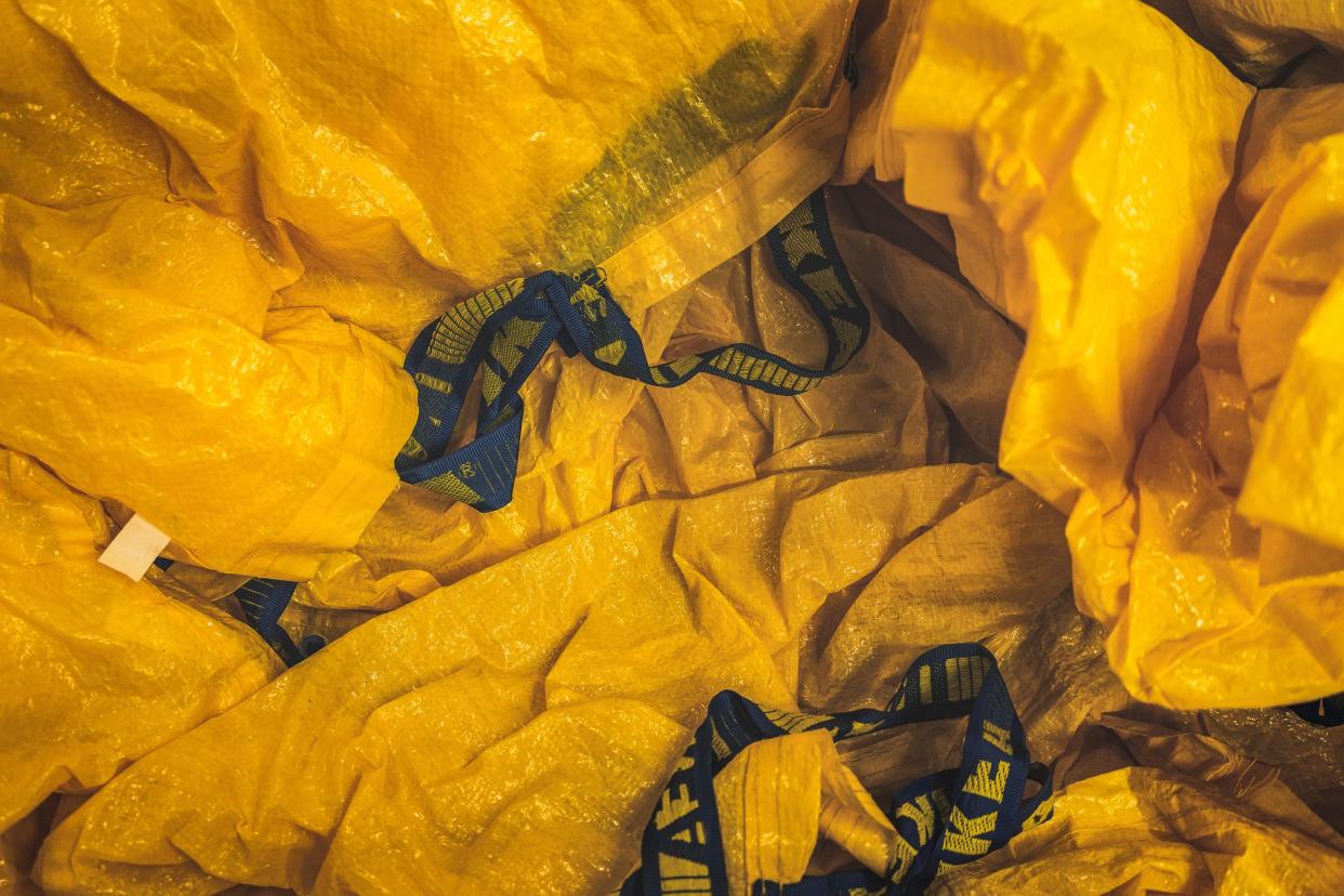 Damansara, Selangor Malaysia - June 18, 2016 :  A top view shot of IKEA's famous yellow shopping bags.