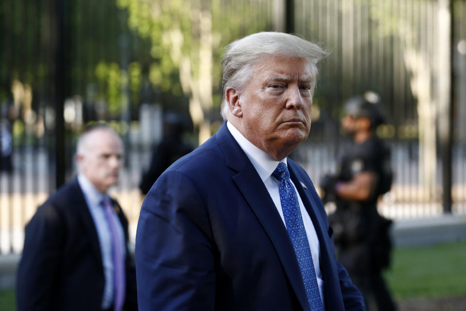 President Trump returns to the White House after visiting  St. John's Church on June 1. (AP Photo/Patrick Semansky)                           