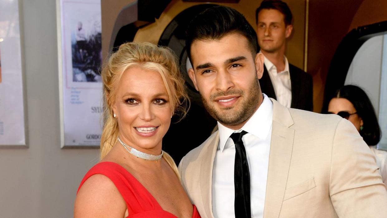 hollywood, california july 22 britney spears l and sam asghari arrive at the premiere of sony pictures one upon a timein hollywood at the chinese theatre on july 22, 2019 in hollywood, california photo by kevin wintergetty images