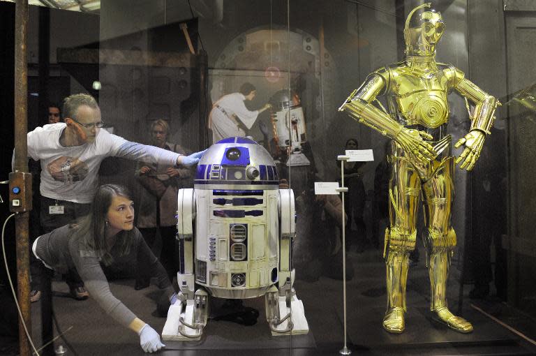 R2-D2 is placed next to C-3PO, both used during the filming of Star Wars, at an exhibition called 'Star Wars: Where Science Meets Imagination', on May 19, 2009, at Museum Victoria