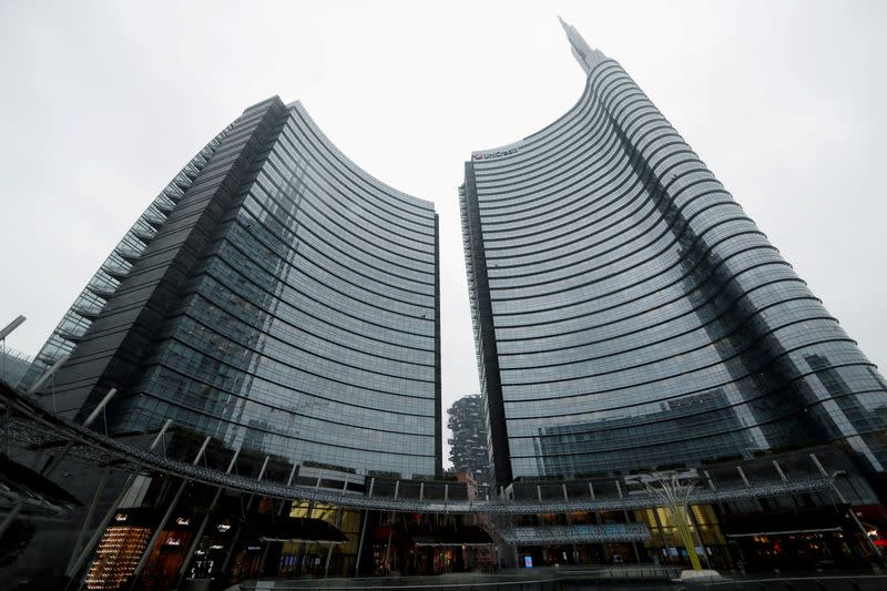 FILE PHOTO: FILE PHOTO: A view of the Unicredit headquarters of which many employees are working from home due to a coronavirus outbreak, in Milan