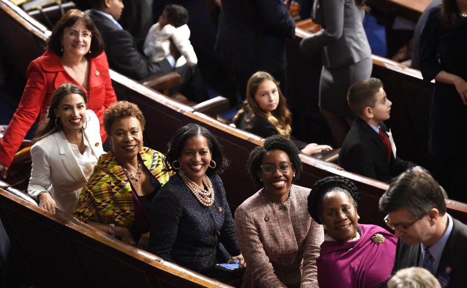 <p>Representatives Alexandria Ocasio-Cortez, Barbara Lee, Jahana Hayes, Lauren Underwood, and Sheila Jackson Lee.</p>