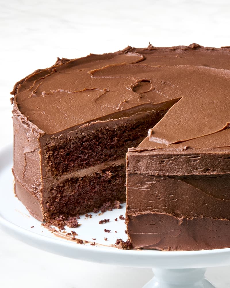 Hershey's chocolate cake with a slice out
