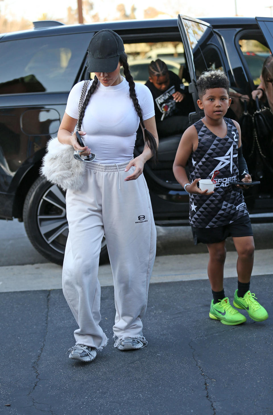 Kim Kardashian arrives at her son Saint's Basketball game. 22 Mar 2024 Pictured: Kim Kardashian arrives at her son Saint's Basketball game. Photo credit: Thecelebrityfinder/MEGA TheMegaAgency.com +1 888 505 6342 (Mega Agency TagID: MEGA1114609_017.jpg) [Photo via Mega Agency]