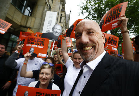 Carsten Meyer-Heder, Germany's Christian Democratic Union party (CDU) top candidate for the German city-state of Bremen parliamentary elections reacts after first election polls were published in Bremen, Germany, May 26, 2019. REUTERS/Wolfgang Rattay