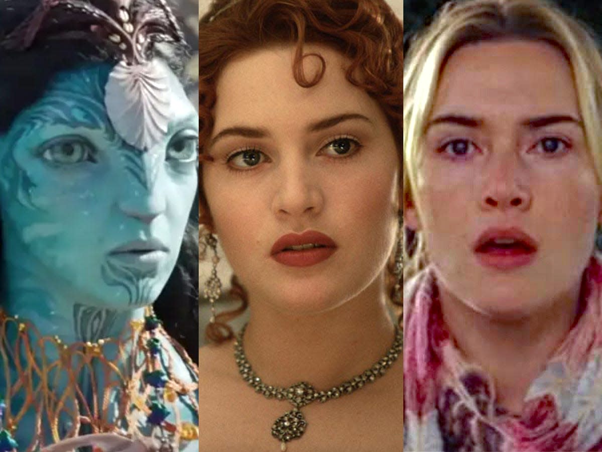 kate winslet in avatar the way of water, titanic, and the holiday