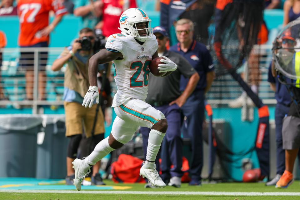 A sight Dolphins fans could get used to: De'Von Achane in the open field, running for a touchdown against the Broncos. Achane finished the game with 203 yards.