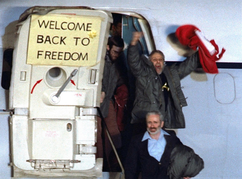 Freigelassene Geiseln bei der Ankunft in Frankfurt am 21. Januar 1981 (Bild: AP Photo)