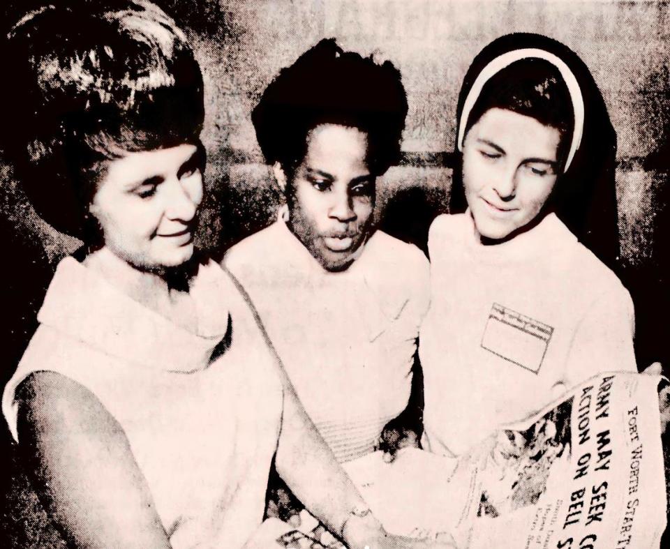 Dunbar Elementary teacher Opal Roland, center, later Opal Lee, was a speaker June 8, 1969, at the Fort Worth Star-Telegram Living Textbook Conference at the University of Texas at Arlington. Other speakers included Evelyn Lovejoy, left, of the Gatesville State School for Boys, and Sister Mary Roberta Jones of Sacred Heart School in Muenster.