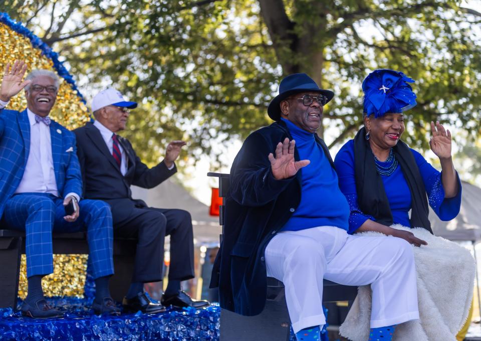 Grand marshals and honorees make their way down Jefferson Street during the Tennessee State University homecoming parade Saturday, October 14, 2023.