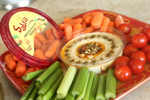 Sabra hummus, on display.