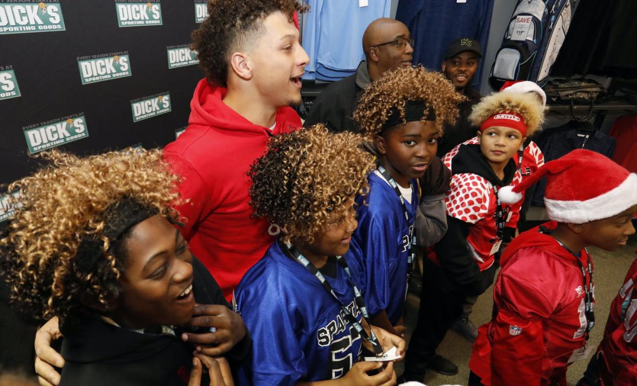 <span class="caption">Quarterback Patrick Mahomes gave $5,000 to the Dick's Sporting Goods Sports Matter program on Giving on Tuesday in 2018.</span> <span class="attribution"><a class="link " href="https://newsroom.ap.org/detail/DICKSSportingGoodsHolidayShoppingEventGivingTuesday/0773bb7537554590a73c5d41f7d3aaeb/photo?Query=%22giving%20tuesday%22&mediaType=photo&sortBy=arrivaldatetime:desc&dateRange=Anytime&totalCount=69&currentItemNo=9" rel="nofollow noopener" target="_blank" data-ylk="slk:Colin Braley/AP Images for DICK'S Sporting Goods;elm:context_link;itc:0;sec:content-canvas">Colin Braley/AP Images for DICK'S Sporting Goods</a></span>