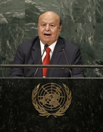 President Abdrabuh Mansour Hadi Mansour of Yemen addresses the 71st United Nations General Assembly in the Manhattan borough of New York, U.S., September 23, 2016. REUTERS/Mike Segar