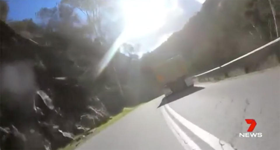 As the driver he rounds one sharp bend after another, he veers completely onto the wrong side of the road. Source: 7 News
