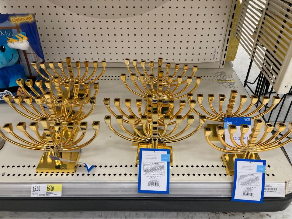 Gold menorahs for sale at Target.