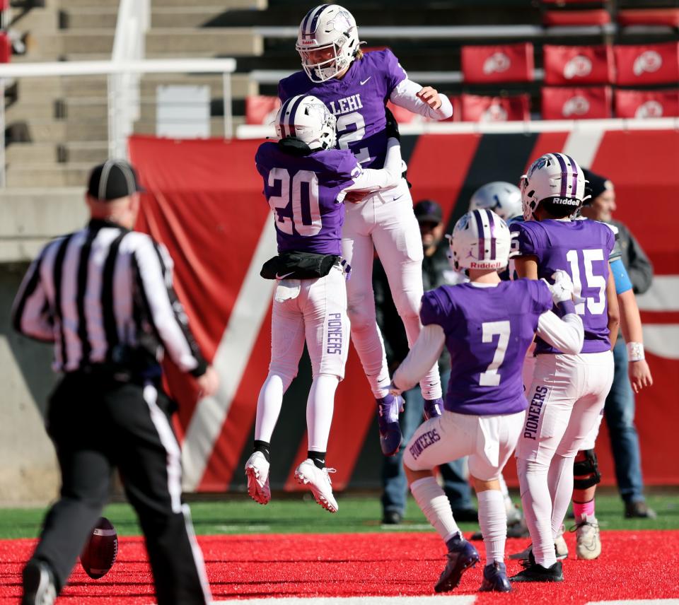 Lehi and Stansbury play in a 5A state semifinal football game at Rice-Eccles Stadium at the University of Utah in Salt Lake City on Friday, Nov. 11, 2022. The 2022 5A champs have moved up to 6A for the 2023 season. | Scott G Winterton, Deseret News