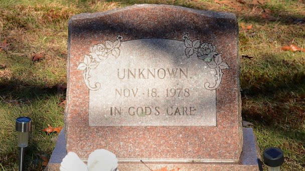 PHOTO: A cemetery marker for Patricia Ann Tucker, who had gone unknown for decades, in Granby, Mass. (Granby Police Dept handout)