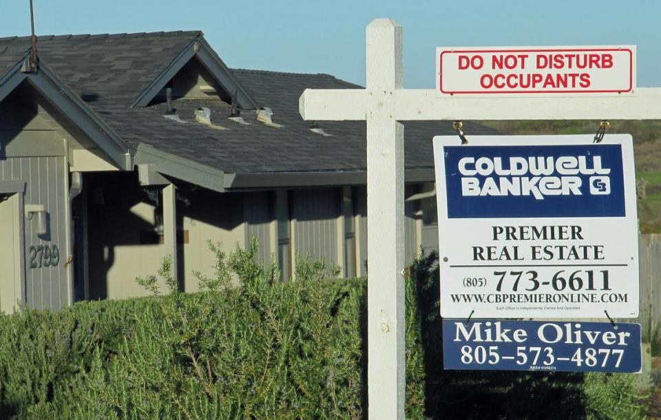 This for-sale sign is posted at a house in Cambria’s Marine Terrace neighborhood, near the entrance to Fiscalini Ranch Preserve, in 2019.