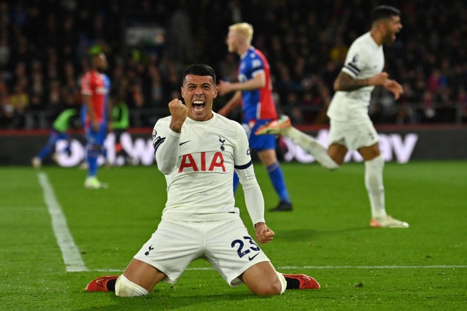 Pedro Porro celebrates the first goal. (AFP via Getty Images)