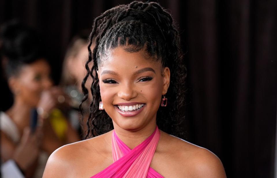 Halle Bailey poses at the 2024 Essence Black Women in Hollywood Awards in downtown Los Angeles Thursday.