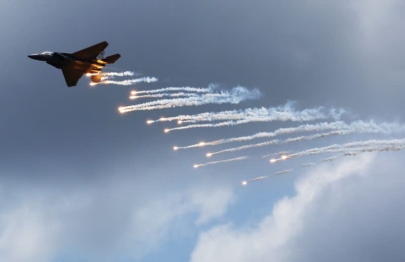 Republic of Singapore Air Force's F-15SG performs during an aerial display at the Singapore Airshow