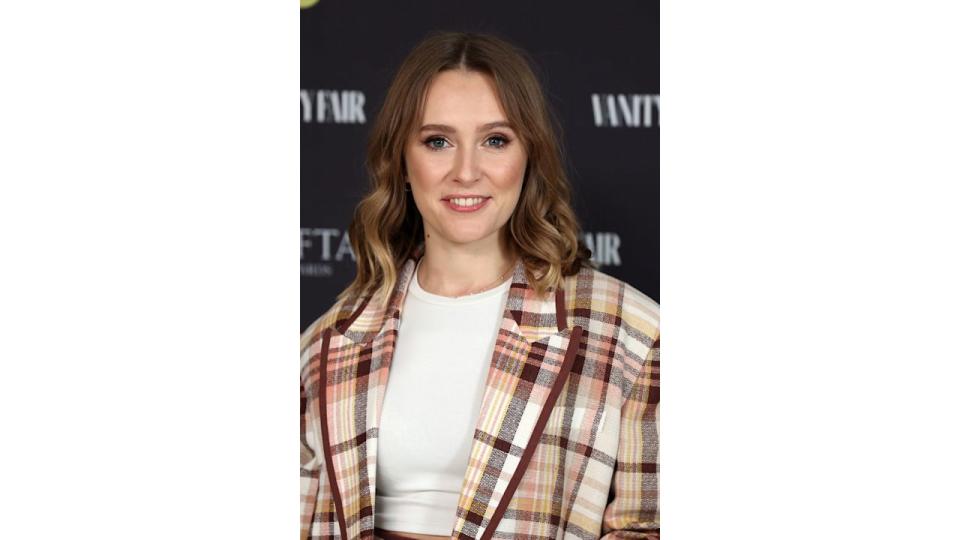 Rose Ayling-Ellis with tartan fleece and white t-shirt