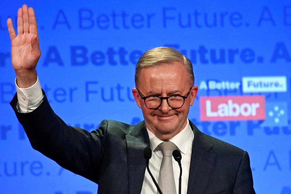 Australian Prime Minister Anthony Albanese waving.