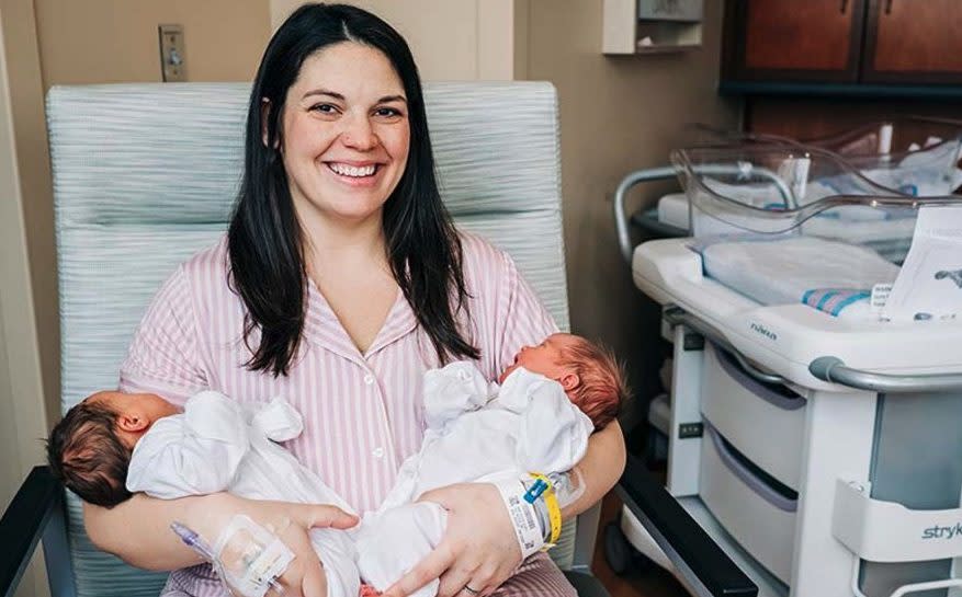 Kelsey Hatcher with her twins, Roxi (left) and Rebel