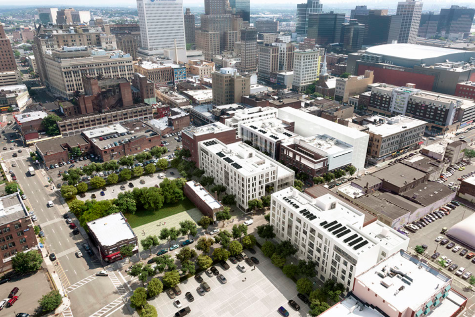 Aerial view of the $150 million Teachers Village in downtown Newark.