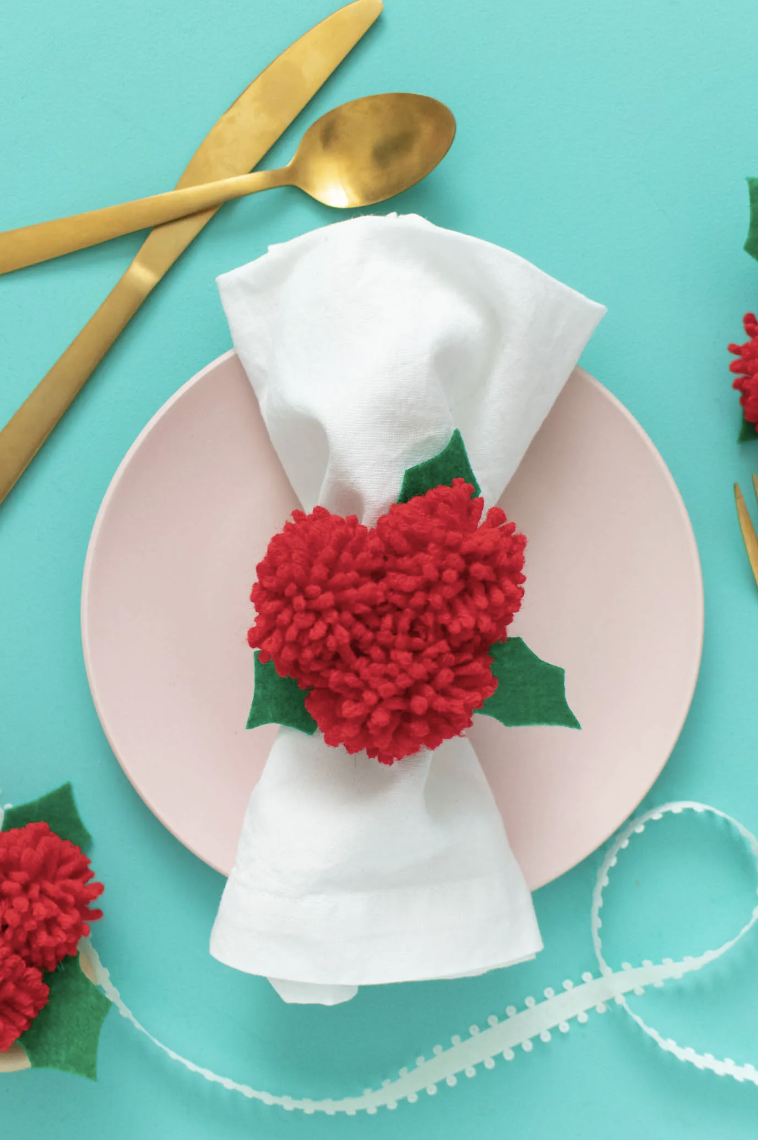 DIY Pom-Pom Holly Berry Napkin Rings