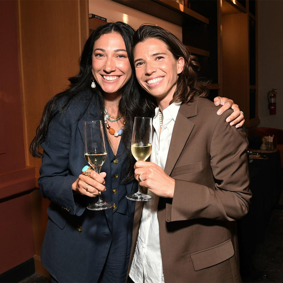 Christen Press and Tobin Heath attend RE-INC Women's World Cup Watch Party at Chief Clubhouse on July 21, 2023 in Los Angeles, California.