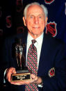 <p>1996 Season: Milt Schmidt with his 1996 Lester Patrick Award. (Photo by Bruce Bennett Studios/Getty Images) </p>