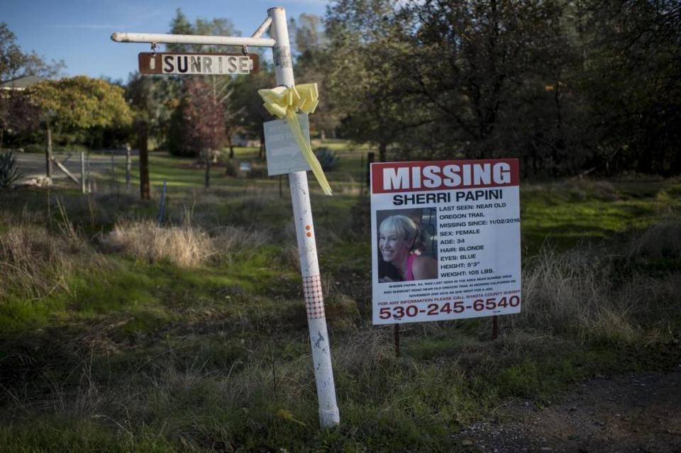 A “missing” sign for Mountain Gate resident Sherri Papini is placed along side Sunrise Drive, near the location where the mom of two is believed to have gone missing while on a afternoon jog on Nov. 2, 2016.
