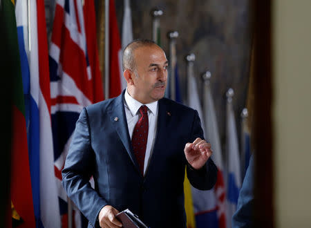 Turkey's Foreign Minister Mevlut Cavusoglu arrives for a meeting with European Union Foreign Ministers in Valletta, Malta, April 28, 2017. REUTERS/Darrin Zammit Lupi