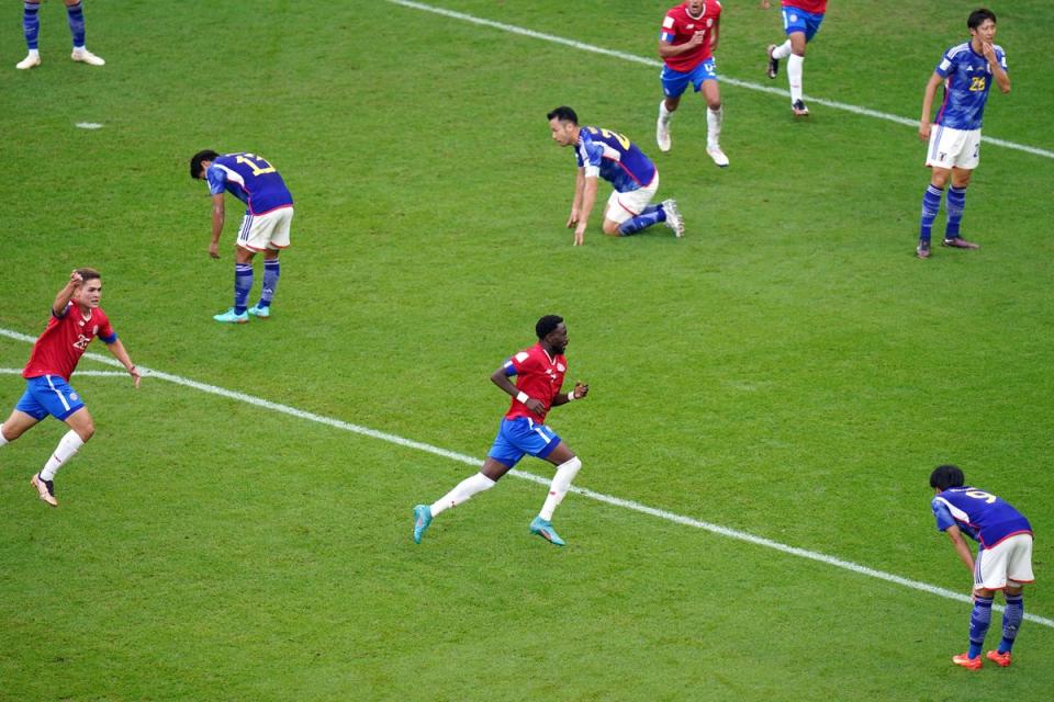 Costa Rica’s Keysher Fuller celebrates scoring his side’s first goal at Qatar 2022 (Adam Davy/PA) (PA Wire)