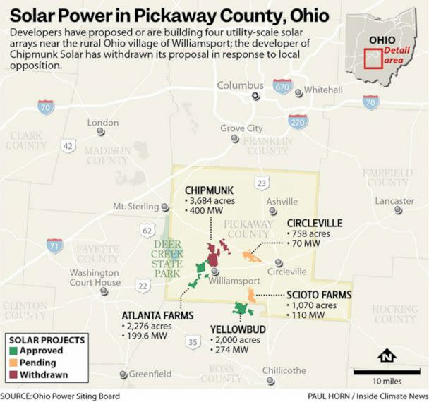 PHOTO: Developers have proposed or are building four utility-scale solar arrays near Williamsport, Ohio. (Credit: Paul Horn/Inside Climate News)