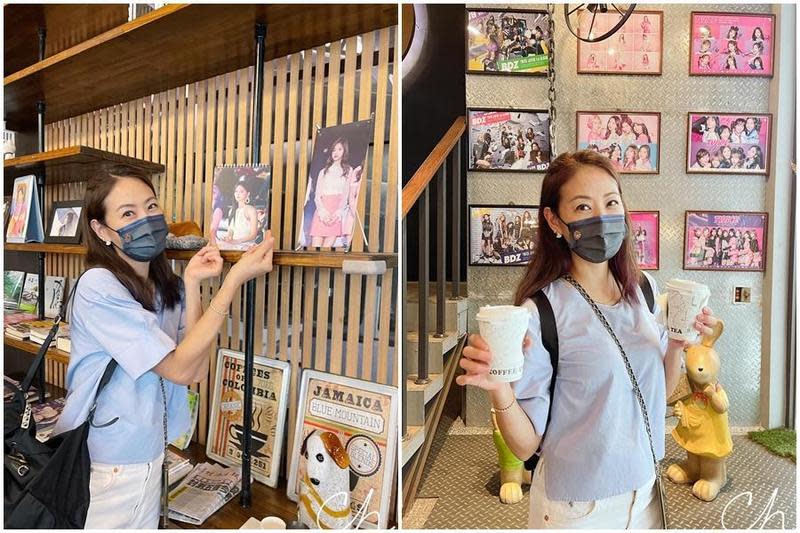 賈永婕朝聖周子瑜的媽媽開的韓系咖啡廳，開心與子瑜的照片同框合照。（翻攝自賈永婕的跑跳人生臉書）
