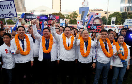 Palang Pracharat Party leader Uttama Savanayana and election candidates attend the last party campaign rally outside a stadium in central Bangkok, Thailand, March 22, 2019. REUTERS/Soe Zeya Tun