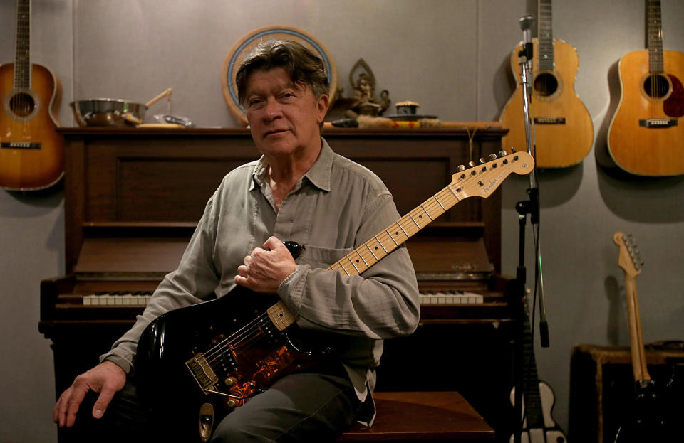 Robbie Robertson, lead guitarist for the legendary rock group The Band, at The Village recording studio in West Los Angeles on Feb. 6, 2014. / Credit: Luis Sinco/Los Angeles Times via Getty Images