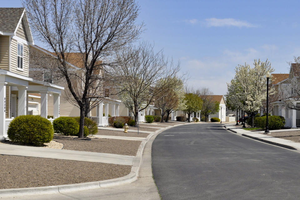 In this photo provided by the U.S. Air Force, housing for service members is shown at Mountain Home Air Force Base, Thursday, April 28, 2022. Amid record-breaking spikes in rent, service members and housing activists say the Department of Defense has not adequately increased housing allowances, thereby neglecting its commitment to military families. (1st Lt. Daniel Barnhorst/U.S. Air Force via AP)