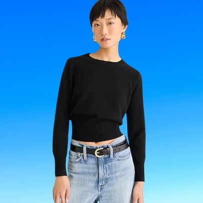 A classic shrunken women's crewneck sweater