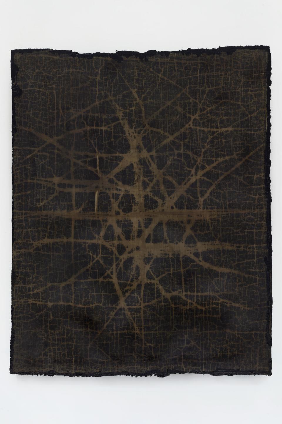 network #2, 2019
Cotton, wax, resin, and tar on canvas
67 x 52 1/4 x 1 1/2 inches