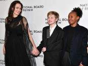 <p>Angelina also brought Shiloh and Zahara to the National Board of Review Awards Gala on Jan. 9, where she accepted the Freedom of Expression Award for her film <em>First They Killed My Father. </em>Shiloh sported a sling after her <a rel="nofollow" href="https://www.yahoo.com/lifestyle/angelina-jolie-apos-daughter-shiloh-134711903.html" data-ylk="slk:recent snowboarding accident;elm:context_link;itc:0;sec:content-canvas;outcm:mb_qualified_link;_E:mb_qualified_link;ct:story;" class="link  yahoo-link">recent snowboarding accident</a>. (Photo: Dia Dipasupil/FilmMagic) </p>