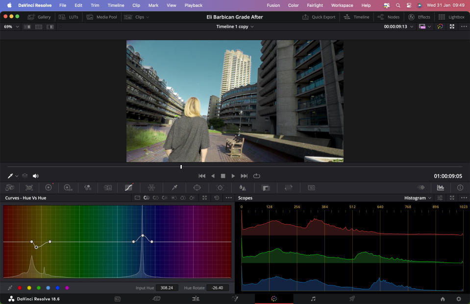 Screenshots from video editing app DaVinci Resolve 18.6