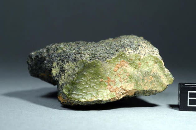 This green meteorite that landed in Morocco in 2012 could be from Mercury. (Photo By Stefan Ralew/sr-meteorites.de)