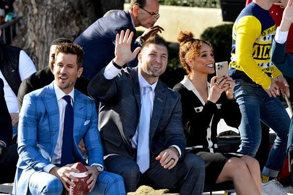 PASADENA, CALIFORNIA - JANUARY 01: Tim Tebow participates in the 135th Rose Parade Presented by Honda on January 01, 2024 in Pasadena, California. (Photo by Jerod Harris/Getty Images)