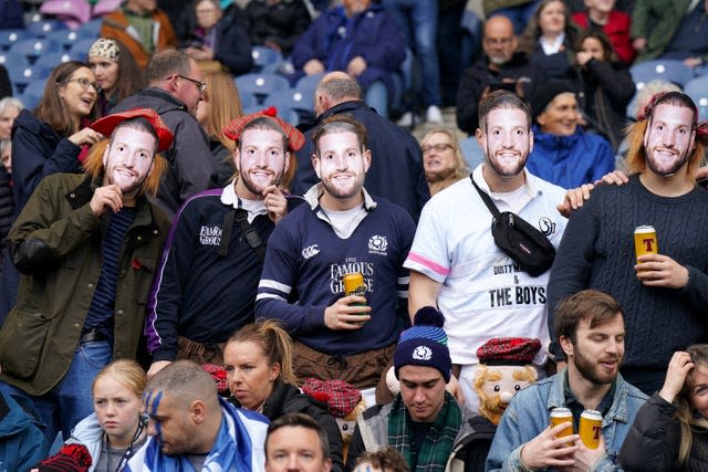Scotland fans wearing Finn Russell before the Fiji game 